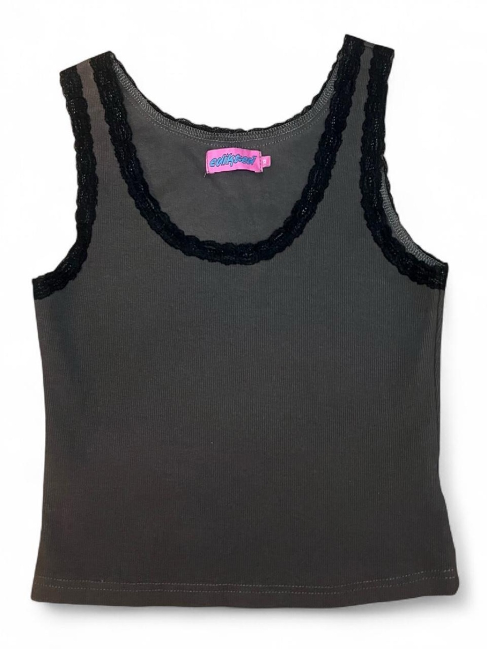 Edikted Black Lace-Trim Ribbed Camisole